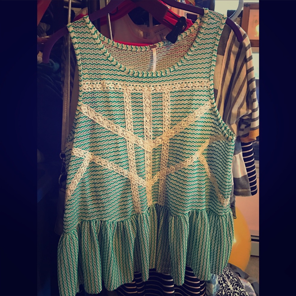 🌙✨🍄Free People Sheer Chevron Peplum Cut Out Top