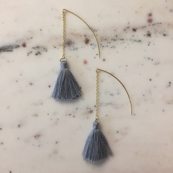 "Faye" Earrings || Gray Fringe Tassel Statement - Picture 2 of 9