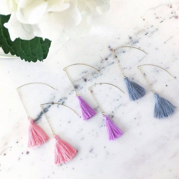 "Faye" Earrings || Gray Fringe Tassel Statement - Picture 6 of 9