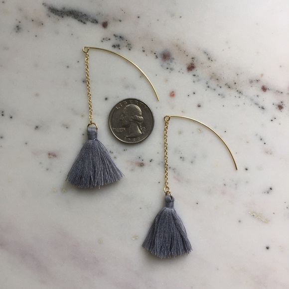 "Faye" Earrings || Gray Fringe Tassel Statement - Picture 3 of 9