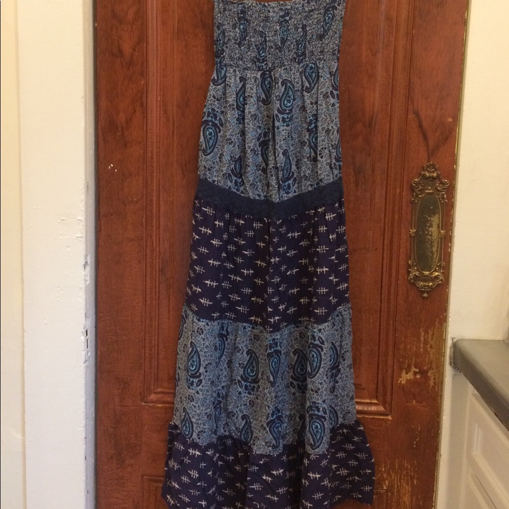 Blue strapless maxi dress