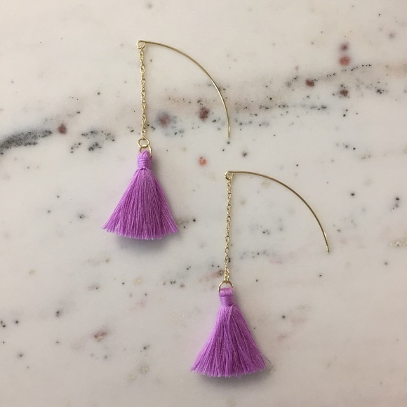 "Faye" Earrings || Purple Fringe Tassel Statement - Picture 2 of 9