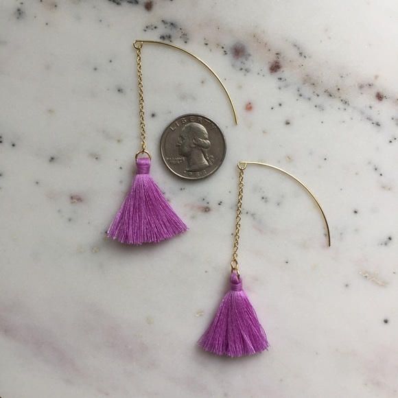 "Faye" Earrings || Purple Fringe Tassel Statement - Picture 3 of 9