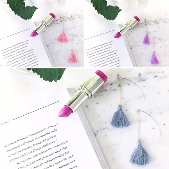 "Faye" Earrings || Purple Fringe Tassel Statement - Picture 7 of 9