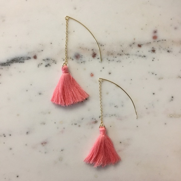 "Faye" Earrings || Coral Fringe Tassel Statement - Picture 2 of 9