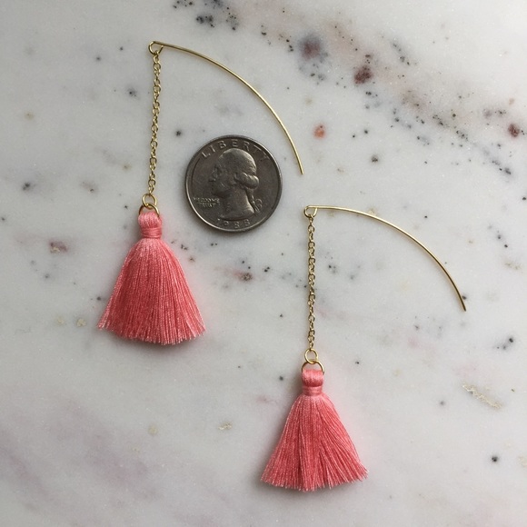 "Faye" Earrings || Coral Fringe Tassel Statement - Picture 3 of 9
