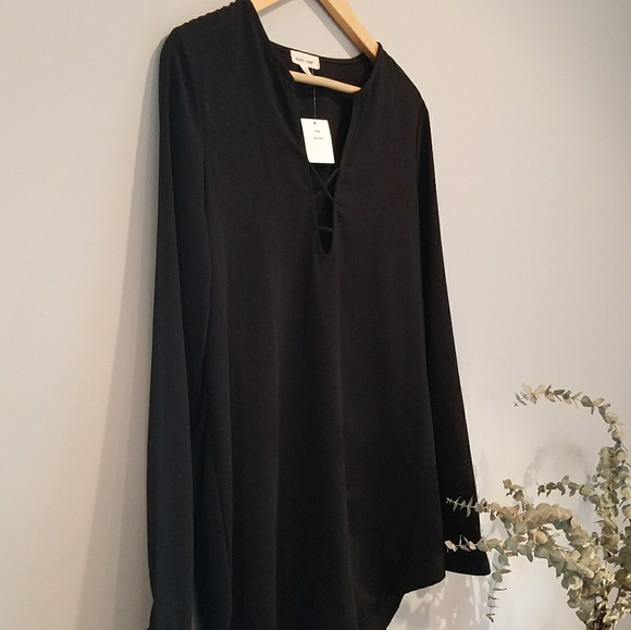 PRICE DROP!!! NWT Black Lace Up Blouse - Picture 1 of 3
