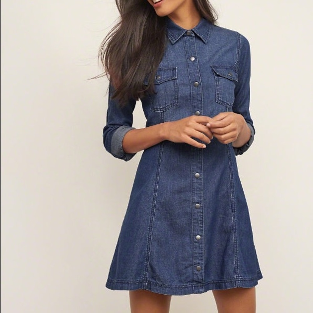 Chambray A-line Dress: Medium washed denim dress