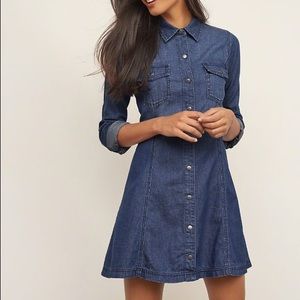 Chambray A-line Dress: Medium washed denim dress