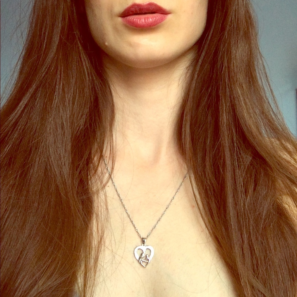 Mother &Child Pendant w Diamond in Sterling Silver