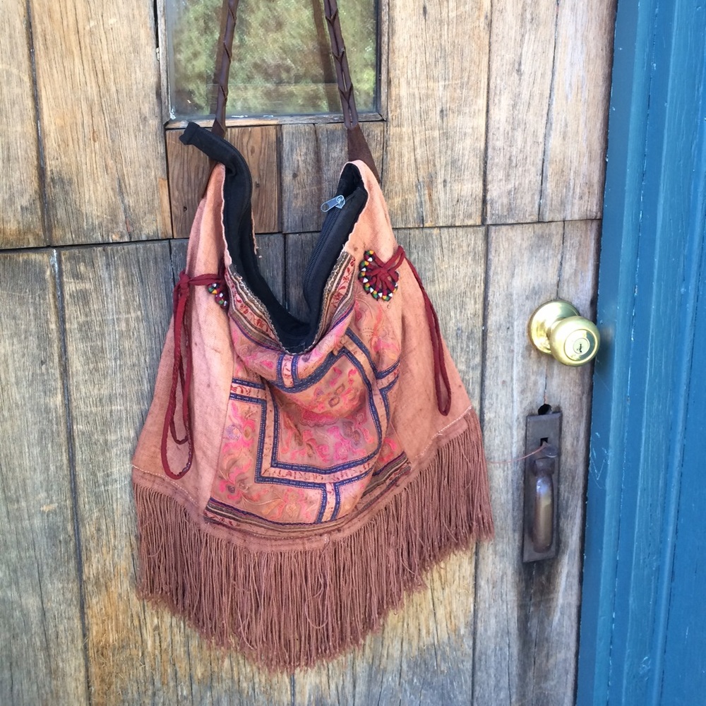 Embroidered & Fringe Shoulder Bag