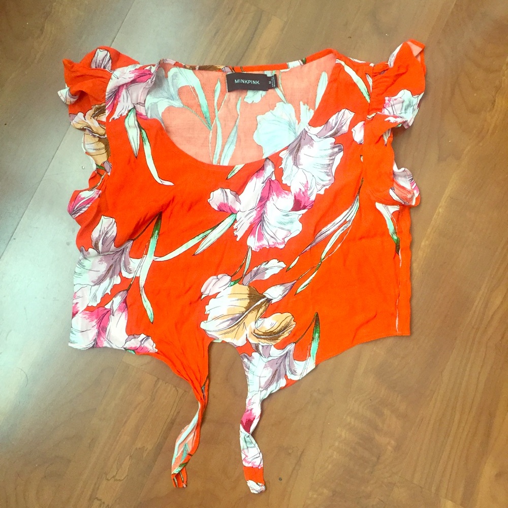 Minkpink (Nasty Gal) Coral Floral Tie Crop Top