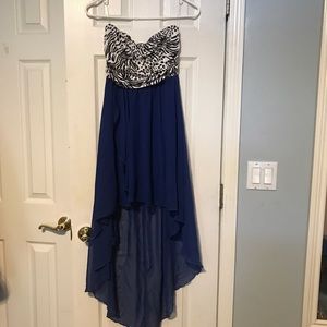 high low strapless dress
