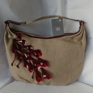 NOAH Hobo Woven Cotton PVC Flower Khaki Bordeaux
