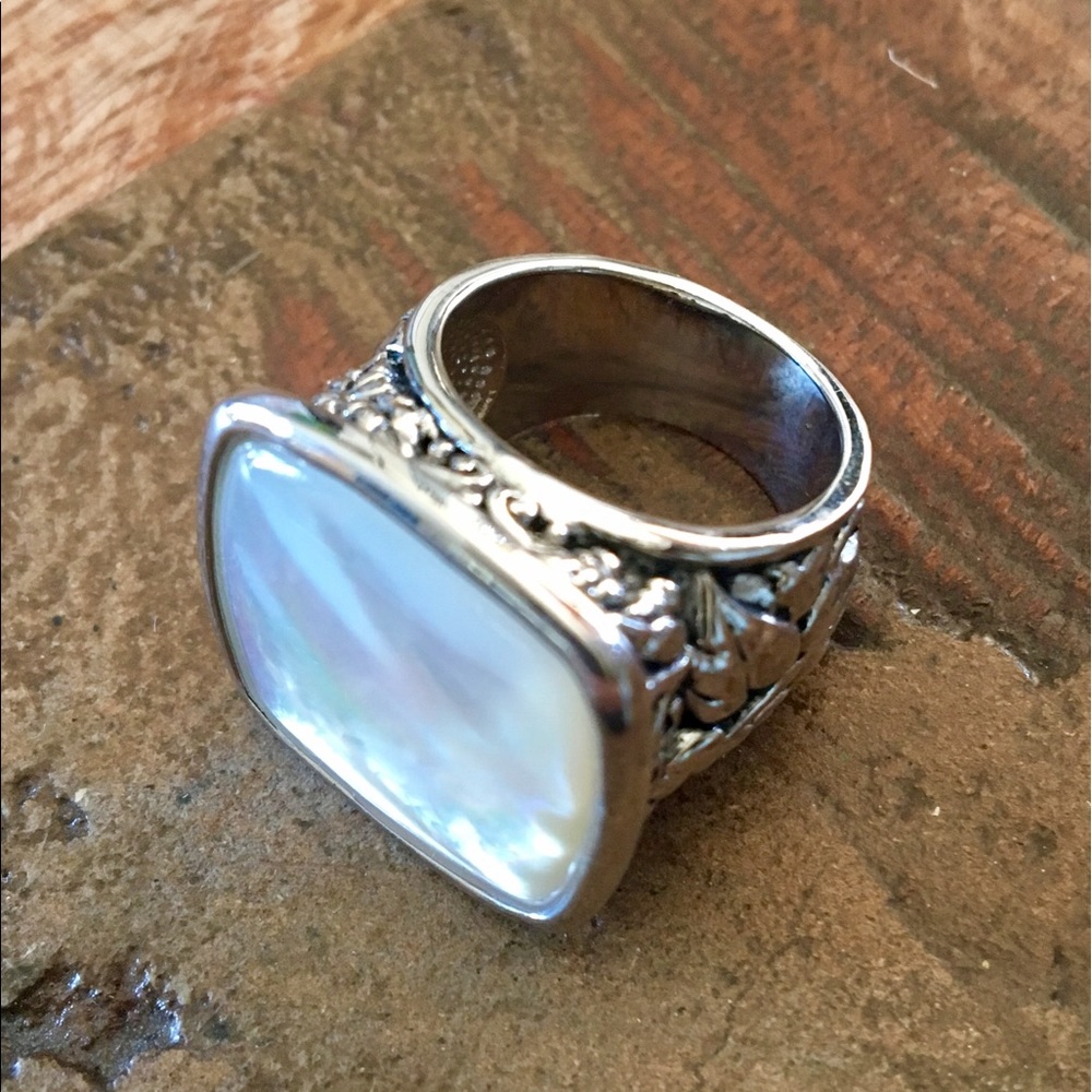 Woman's Large Silver Ring / Opalescent Stone