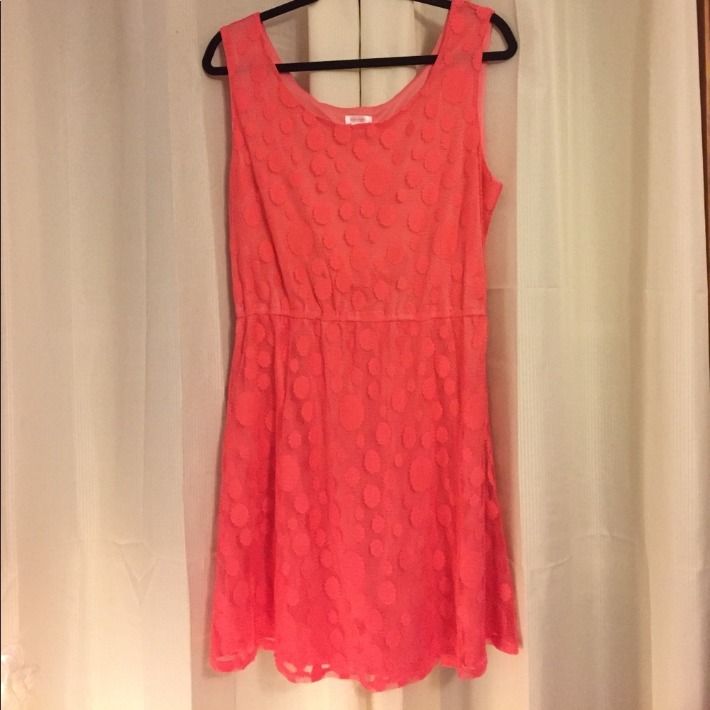 Pink lace dress with polka dots