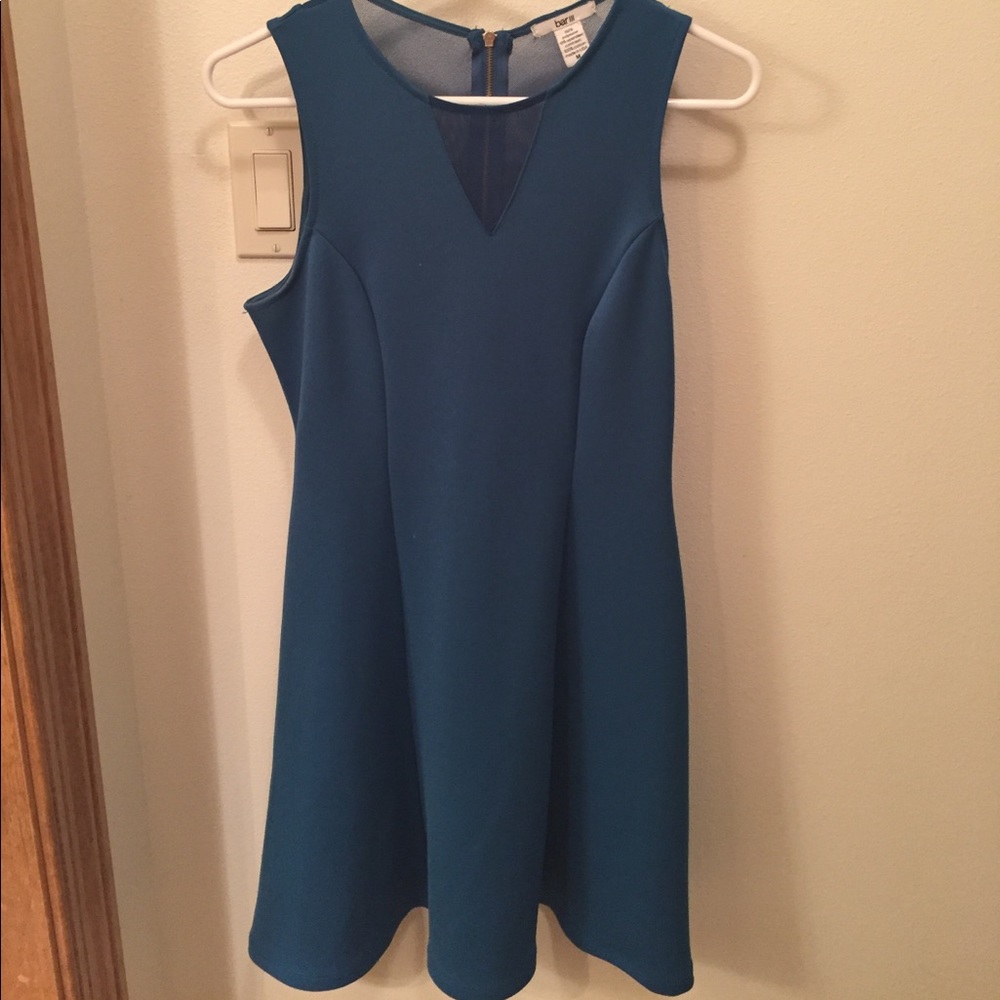 Blue A-line dress with mesh top
