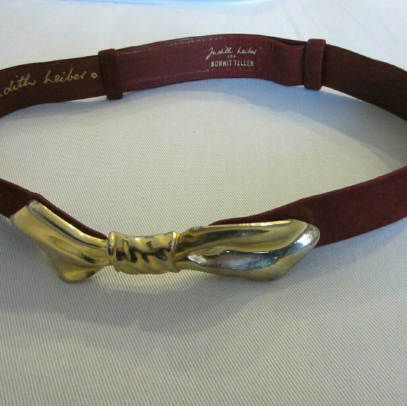 Judith Leiber Bonwit Teller Red Leather Gold Bow Signature Belt