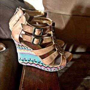 Betsey Johnson Leather Neon Wedges