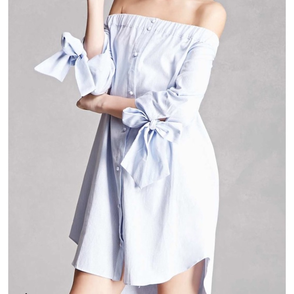 Pinstripe off the shoulder dress