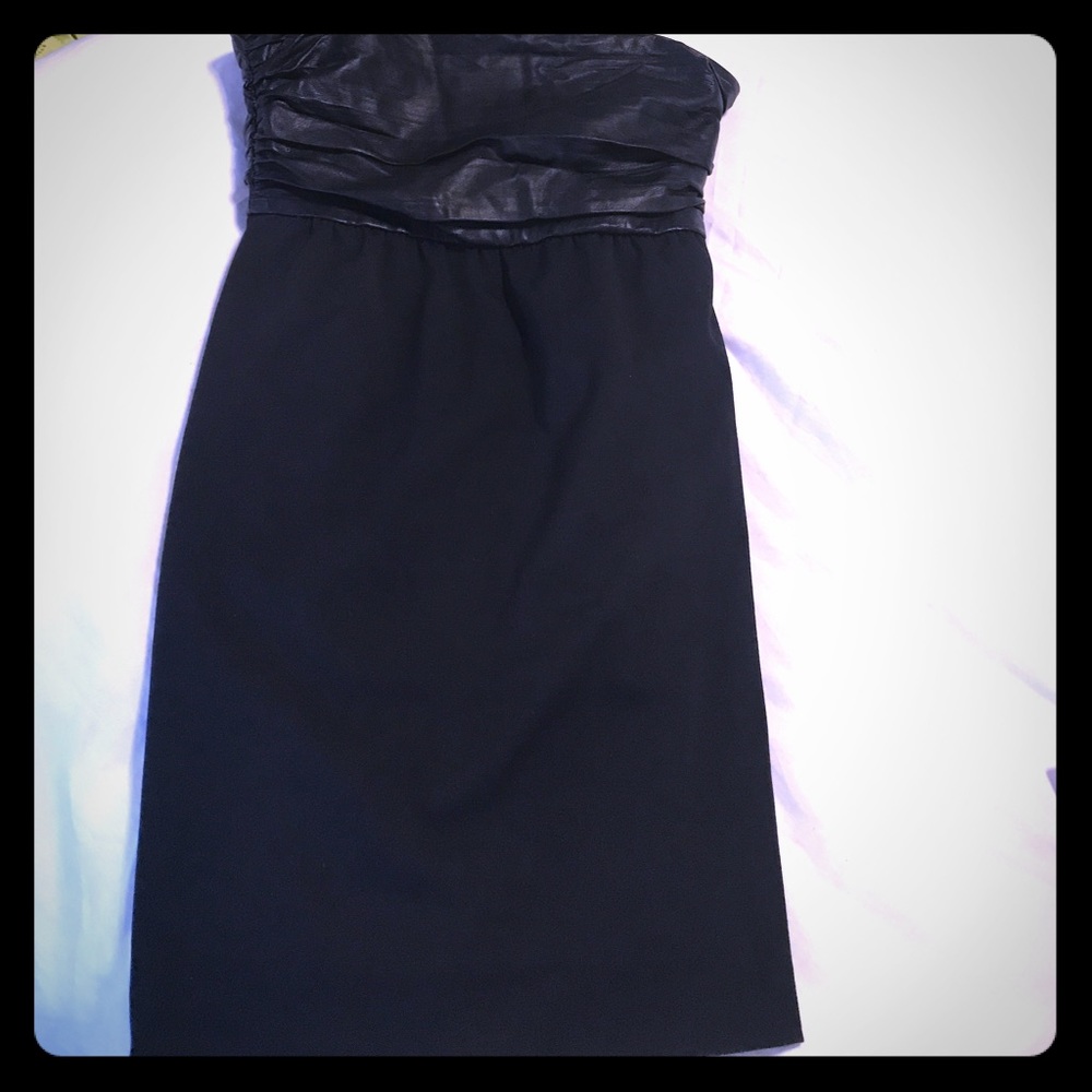Black mid dress with leather trimming