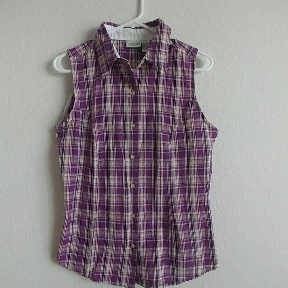 Women's plaid button down collared tank top