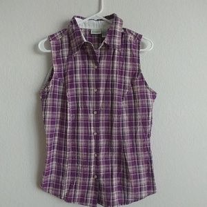 Women's plaid button down collared tank top