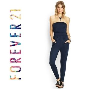 Forever 21 Navy Blue Strapless Jumpsuit Size M