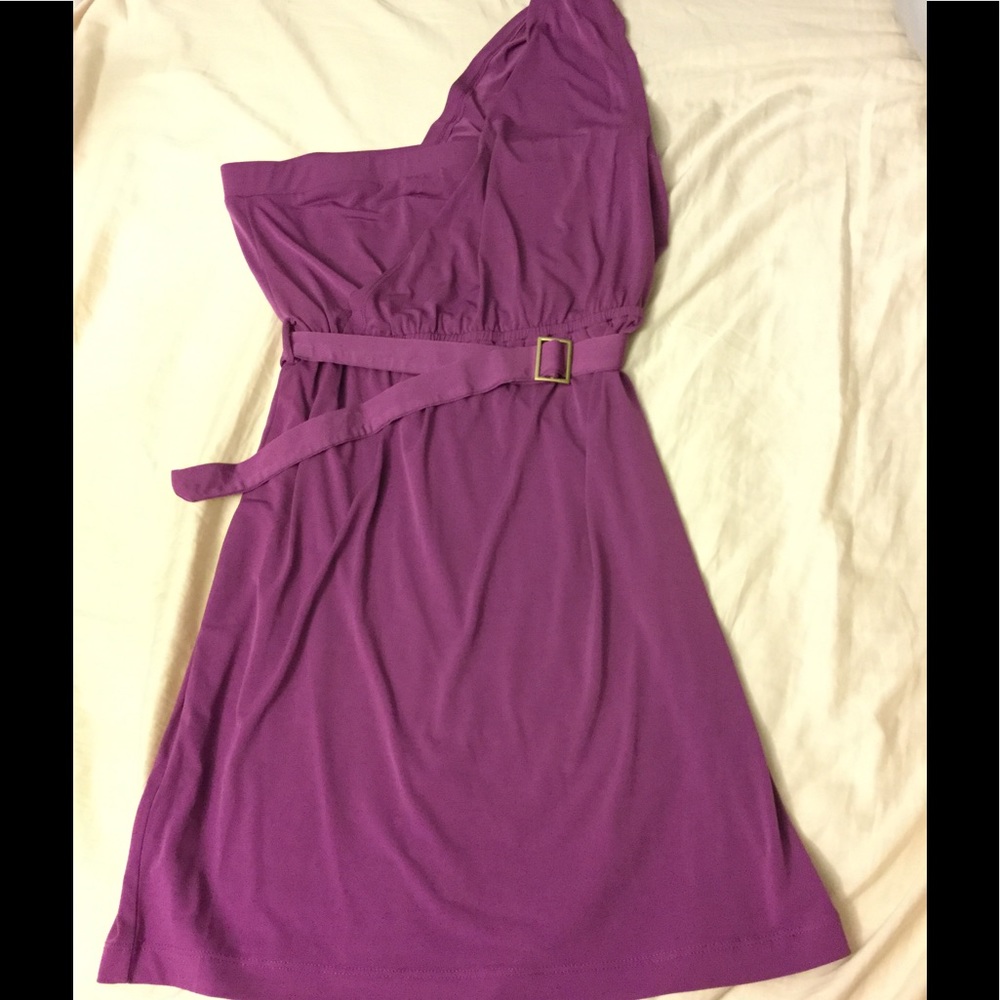 Brigitte Bailey one shoulder belted dress plum - Picture 2 of 5