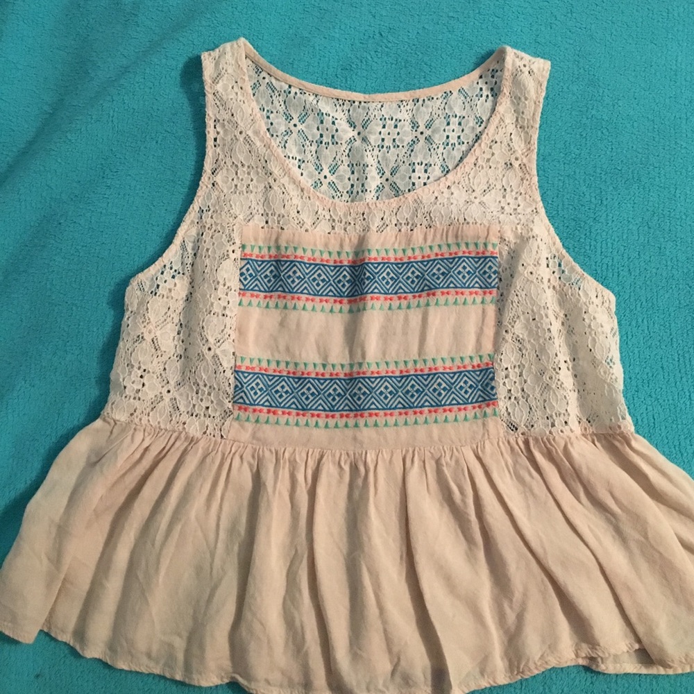Cream Tank with colored embroidery