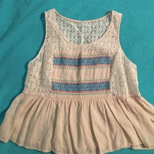 Cream Tank with colored embroidery