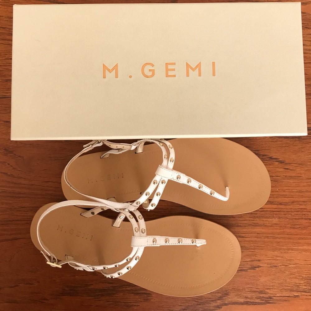 M. Gemi studded white leather sandals, sz 39.5