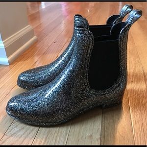 report glitter rain booties