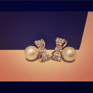 Diamond Bow with Pearl Studs