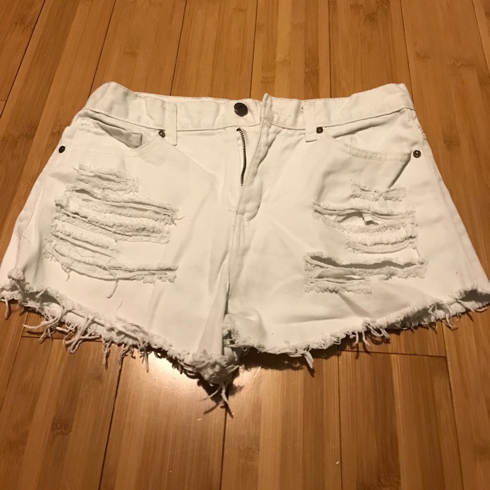 White high waisted ripped jean shorts