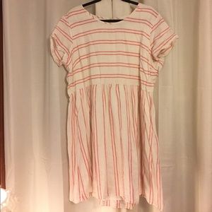 Pink and cream linen striped dress