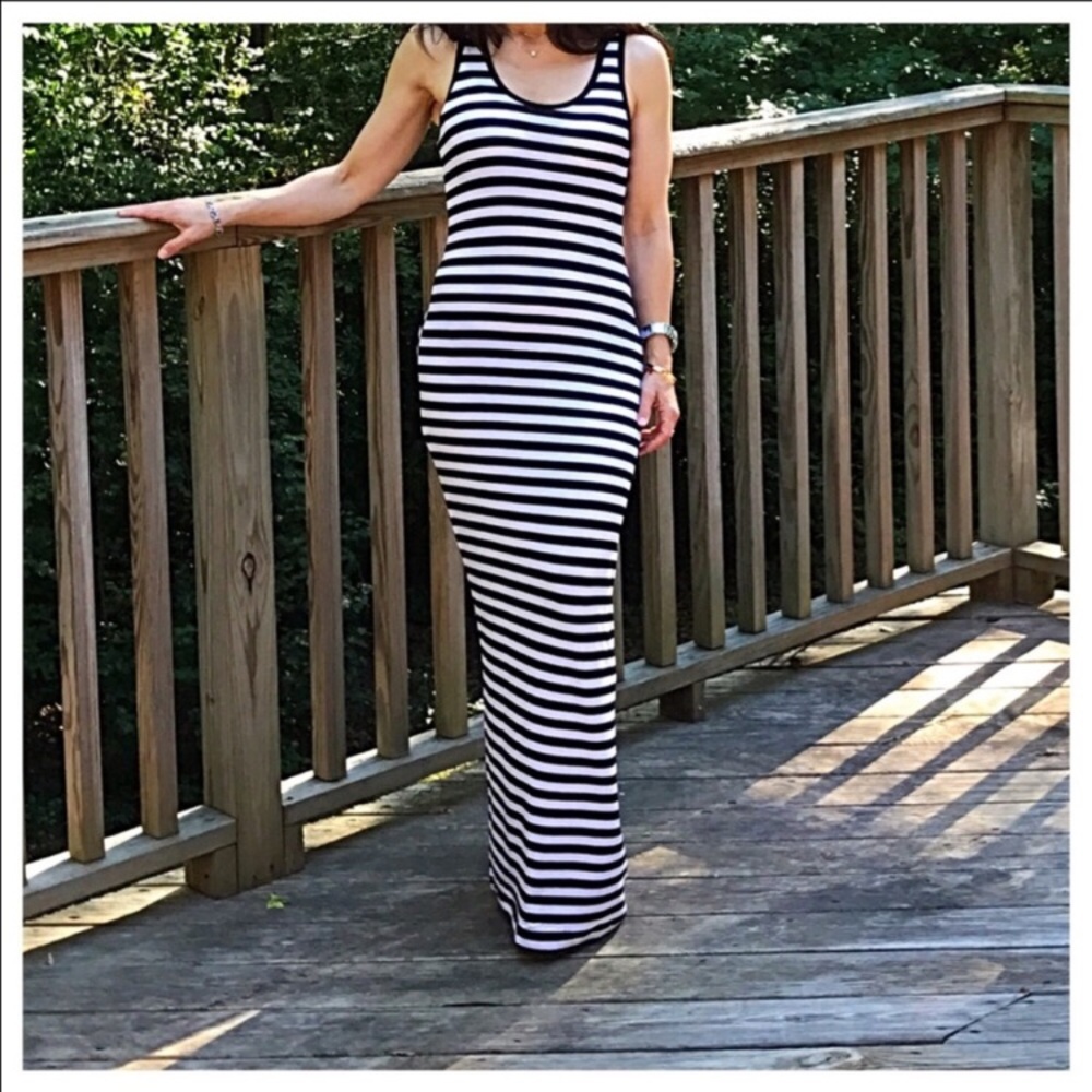Classic Woman black & white striped tank maxi. NWT
