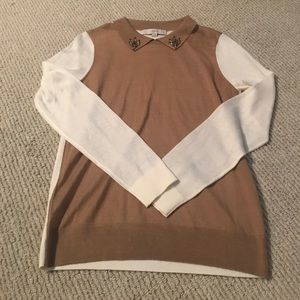 LOFT two tone sweater with jeweled collar
