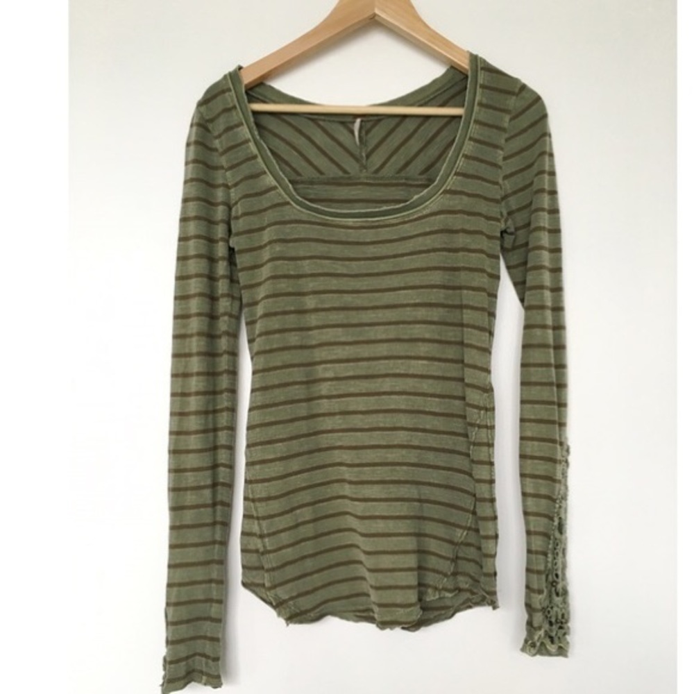 Olive Free People Henley with Lace Floral Cuffs