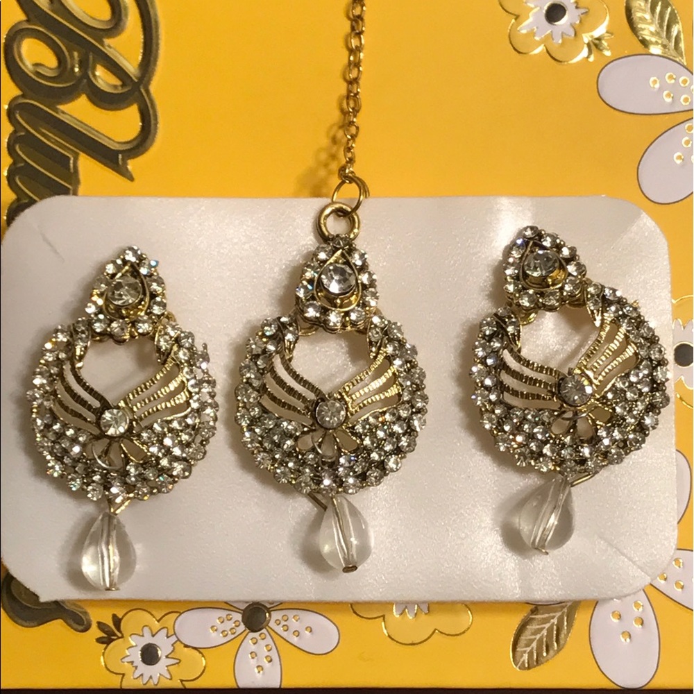 Kundan style Earrings and Tikka set
