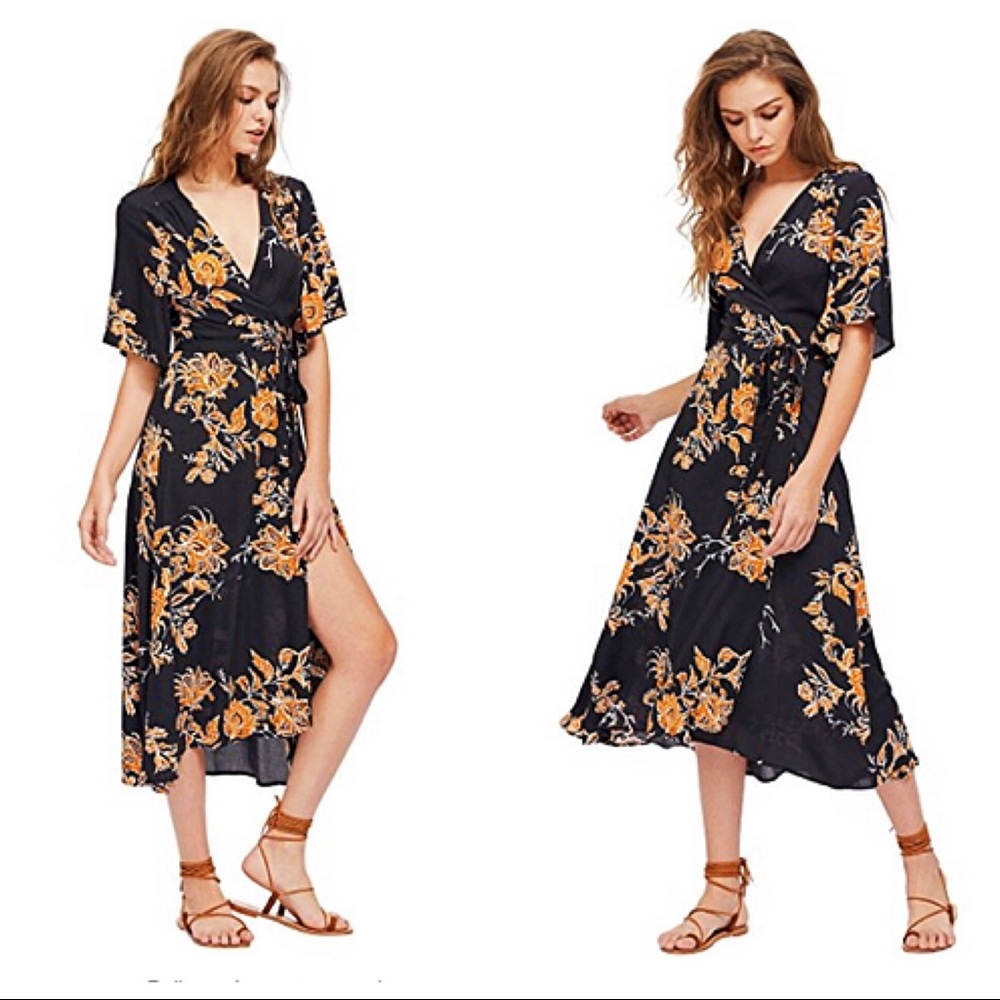 NWOT Floral Wrap Dress