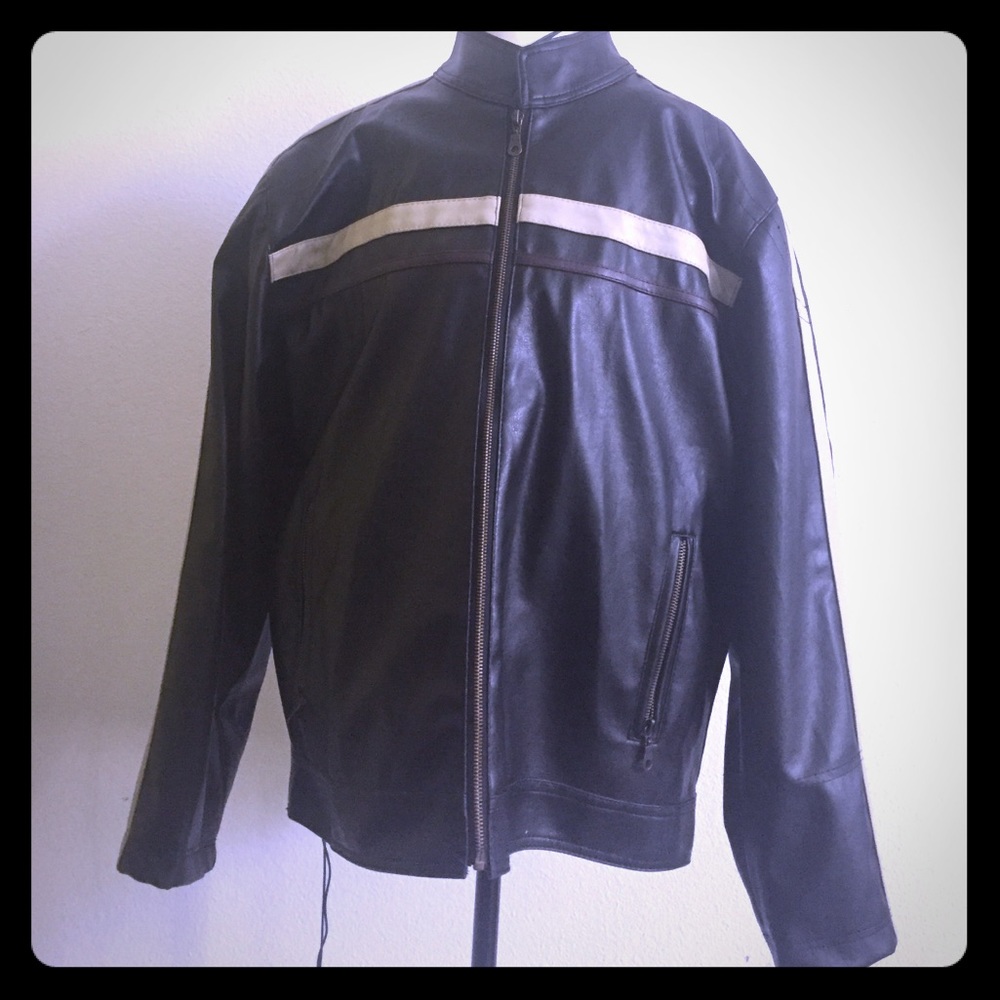 Men's Moto Faux Leather Jacket stripe detail