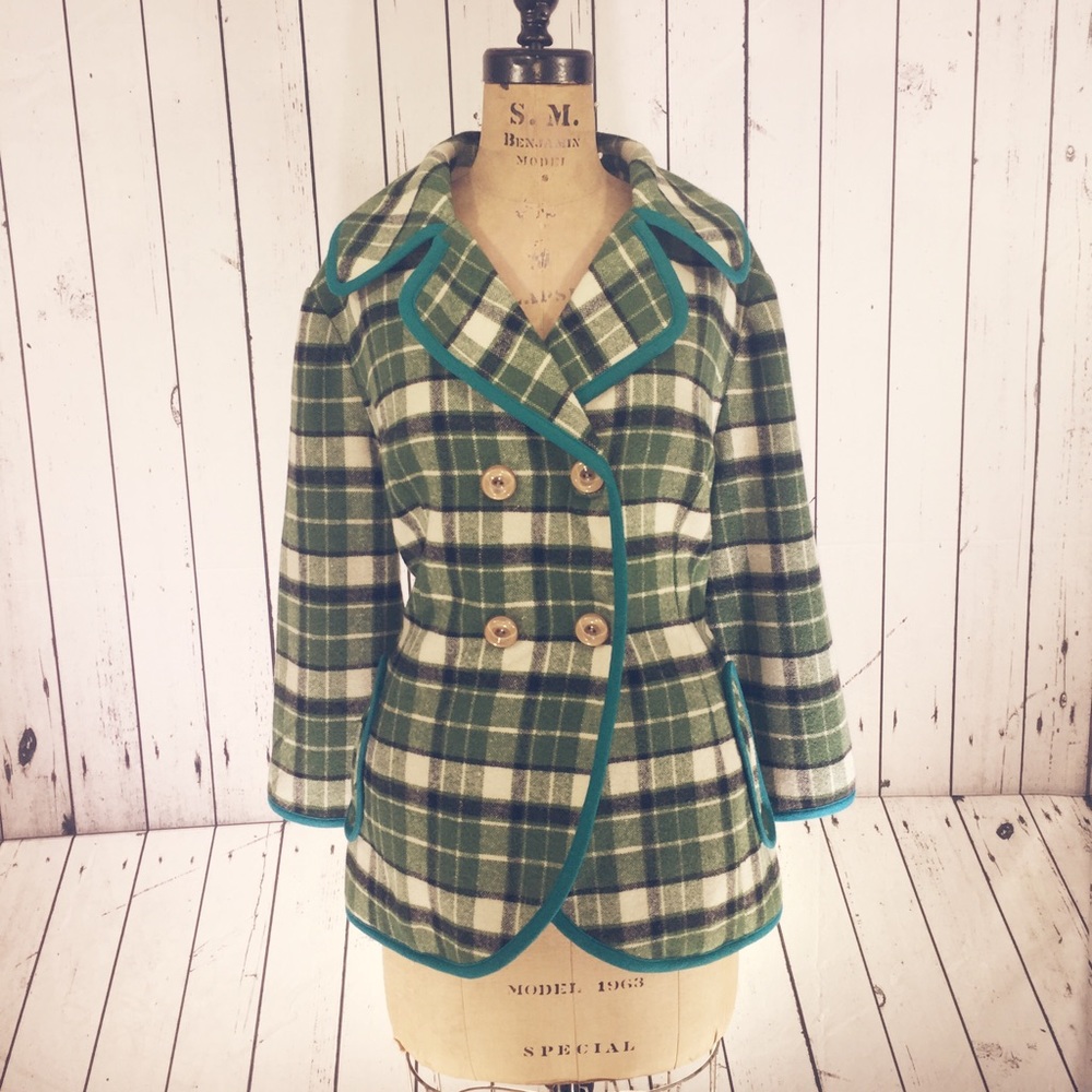 🌼Anthropologie🌻 Tabitha Green Plaid Pea Coat