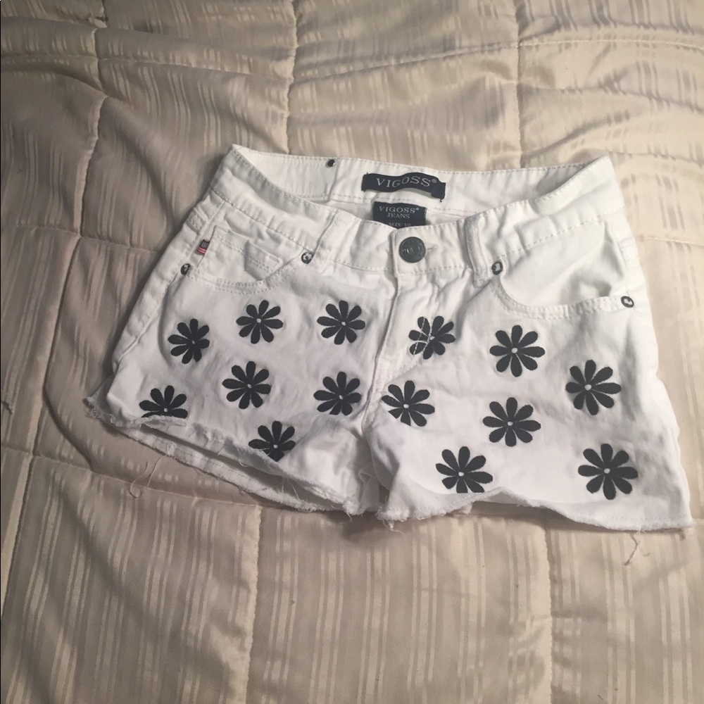 White shorts with black flowers