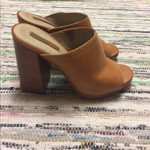 Frye brown leather slip on karissa heel mule clog