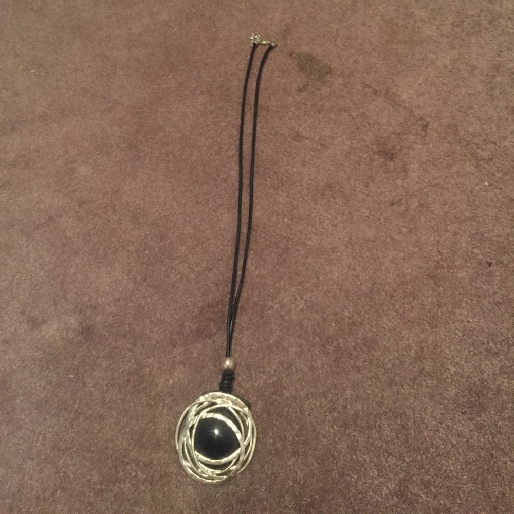 Long black and silver necklace