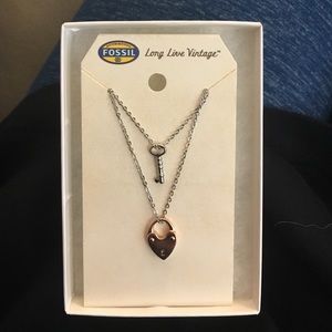 Fossil key and heart necklace