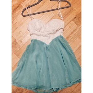 white and teal semi dress