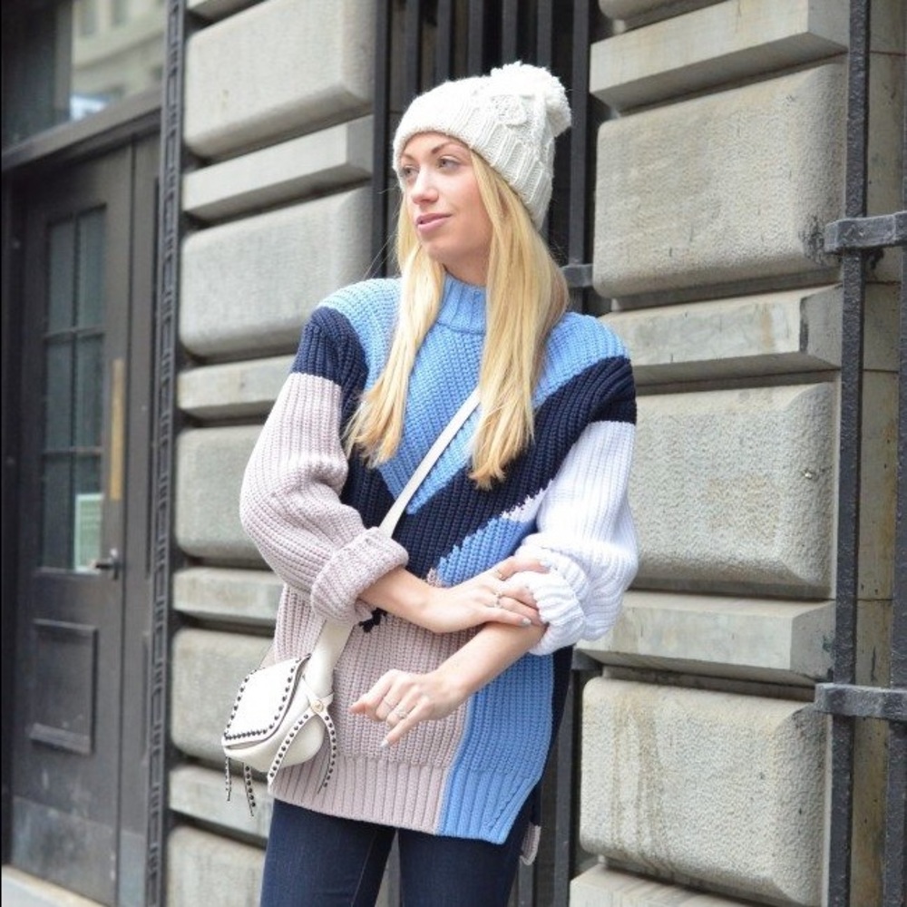 Oversize chunky knit colorblock sweater