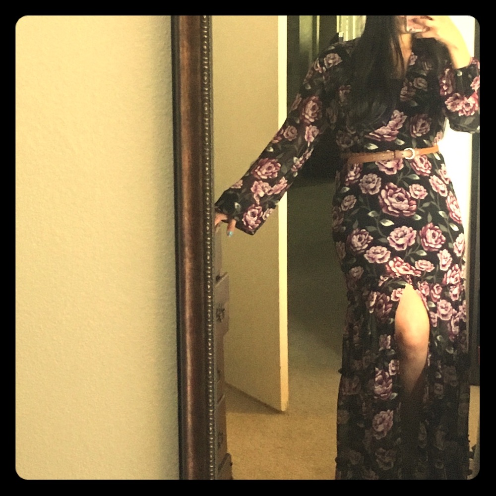 new forever 21 Long purple rose dress with slit